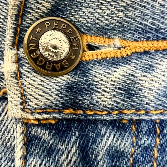 Vintage 80s Sargent Pepper 100% cotton high rise kick crop embroidered jeans 33 - Picture 7 of 14